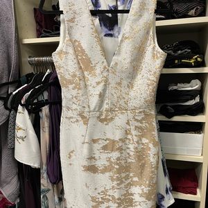 Sequin white and gold body con dress with v neck like